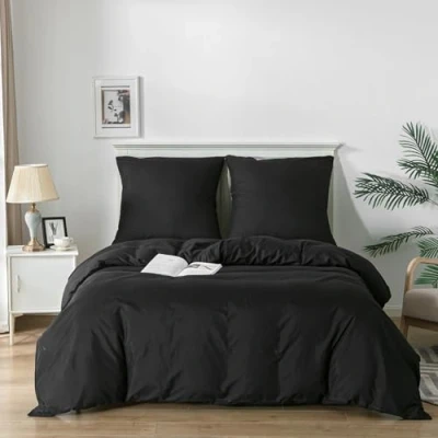 Abbildung von Good Nite Bettwäsche 135x200 2 teilig Schwarz Sets Mikrofaser Bettbezug cm + 1 Kissenbezug 80x80cm Atmungsaktiv Weich