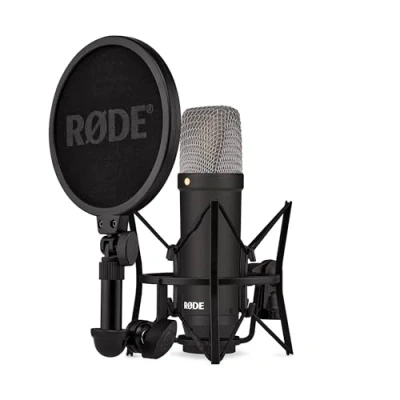 Abbildung von RØDE NT1 Signature Series Großmembrankondensatormikrofon mit Schockhalterung, Popschutz und XLR Kabel für Musikproduktion, Gesangsaufnahmen, Streaming Podcasting