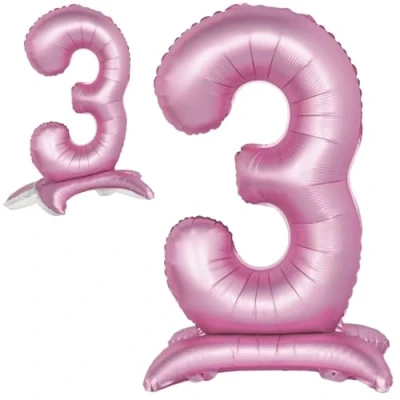 Abbildung von Luftballon 3. Geburtstag Zahl 3 Rosa Stehende XXL Riesen Folienballon 82cm Geburtstagsdeko Mädchen Ballon Deko zum Geburtstag.