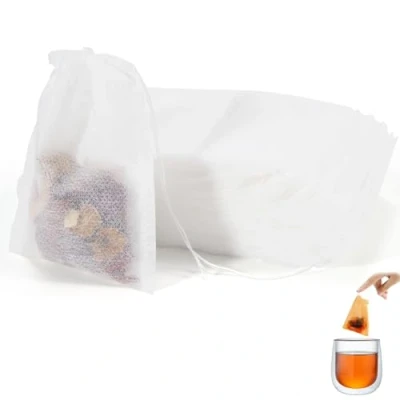 Abbildung von 100 Stück Teefilter für Losen Tee, 7 X 9cm Einweg Teebeutel mit Kordelzug, wiederverwendbar, Gewürze,Vanille, Lavendel, Kaffee (Weiß)