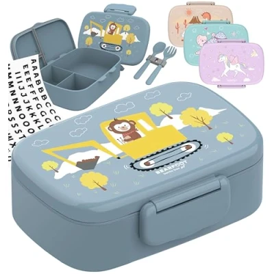 Abbildung von BEARFOOT Brotdose Kinder mit Fächern, BPA frei, Lunchbox, Bento box, Brotbox, Mädchen &amp; Jungen, Snackbox, 100% auslaufsicher, Vesperbox für Kindergarten, Schule (BaggerAffe)