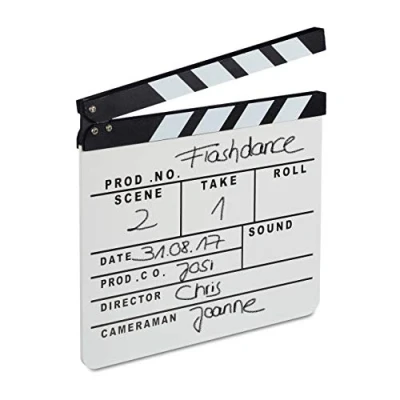 Abbildung von Relaxdays 10021347 Filmklappe Holz, Regieklappe, Clapperboard, Szenenklappe, zum Beschriften, Hollywood Deko, HB 26 x 30 cm, weiß