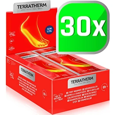 Abbildung von TerraTherm Wärmesohlen für Schuhe Aller Art 30 Paar XL, 100% natürliche Wärme, Schuhwärmer Einlagen 8h warme Füße, Fußwärmer Sohlen als auch Wärmeeinlagen Schuhe, Sohlenwärmer XL