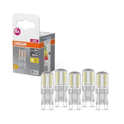 Abbildung von OSRAM Star PIN LED Lampe für G9 Sockel, klares Glas ,Warmweiß (2700K), 320 Lumen, Ersatz herkömmliche 30W Leuchtmittel, nicht dimmbar, 5 er Pack