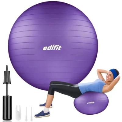 Abbildung von EDIFIT, Gymnastikball, 55, 65 und 75, Pezziball, Einschließlich Inflator, Pilates Ball, Sitzball, Pilates, Yoga Gymnastik (55cm, Violett)