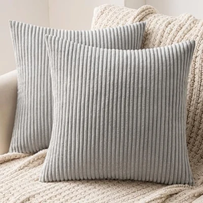 Abbildung von MIULEE 2er Set Kissenbezüge Kord Kissenhülle Dekorative Kissenbezug Sofakissen Couchkissen Dekokissen Zierkissenbezug Deko mit Verstecktem Reißverschluss 40x40 cm Hellgrau