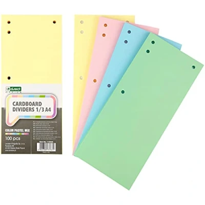 Abbildung von D.RECT 100er Pack Karton Trennstreifen bunt 11x24cm Trennlaschen Trennblätter farbig sortiert Register Trenner in 5 Light Farben Ordner 160g/m² Farben: 20 Stück je Farbe, 110936