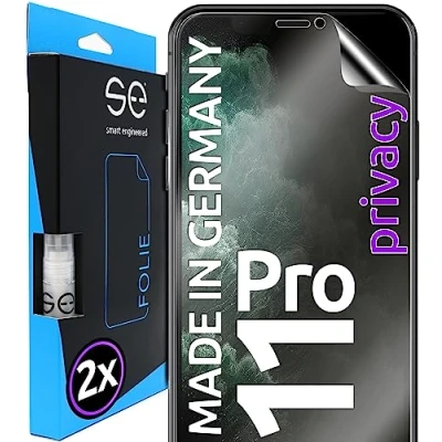 Abbildung von 2x se® 3D SCHUTZFOLIE Privacy für Samsung iPhone 11 Pro,Selbstheilend, 100% Fingerabdruck &amp; FaceID kompatibel, einfache blasenfreie Installation, Ultra Klar, Stoß Kratzfest, aus Deutschland
