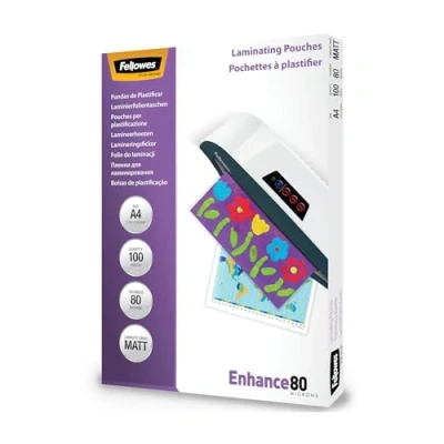 Abbildung von Fellowes Laminierfolien Laminiertaschen Matt Entspiegelt A4, 80 Mikron (2 x Mikron), 100 Stück, transparent mit Ausrichtungshilfe, Optimal für Fotos und Informationshinweise optimalem Kontrast