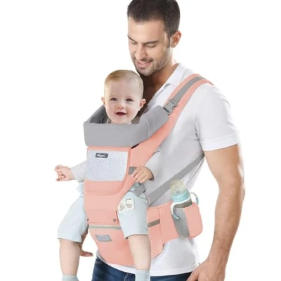 Abbildung von IULONEE Neugeborene Babytrage Baby Carrier Ergonomisch mit Hüftsitz Multifunktional Kindertrage Dorsal und Ventral Babyrückentragen für Kleinkinder 3 Monate bis Jahre (3 20kg) Rose