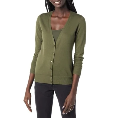 Abbildung von Amazon Essentials Damen Leichter Cardigan mit V Ausschnitt (in Übergröße erhältlich), Olivgrün, S