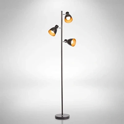 Abbildung von B.K.Licht Stehlampe Vintage mit Fußtaster, schwenkbar, E27 Fassung, max. 25 Watt, Leselampe, Deko Wohnzimmer, Lampe, Deckenfluter, Standleuchte, Wohnzimmerlampe, 166,5x22 cm, Schwarz Gold