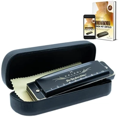 Abbildung von XALANI Mundharmonika Genius Edition inkl. Etui und Pflegetuch I Bonus: E Book gratis C Dur Blues Harp mit Profi Power Klang