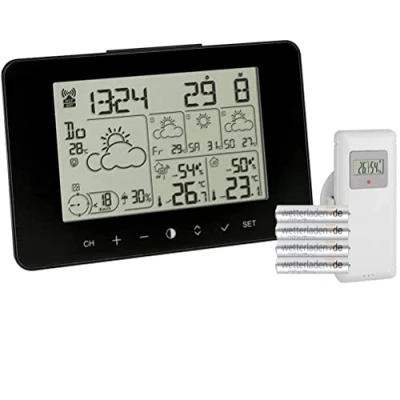 Abbildung von TFA Dostmann Wetter Info Center METEOTIME PRIMO, 35.1156.01, Wetterstation, für 90 Wetterregionen in Europa, mit Regenwahrscheinlichkeit, Windstärke (schwarz Batterien)