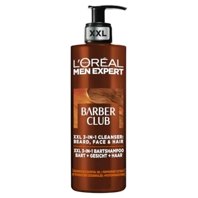 Abbildung von L&#039;Oréal Men Expert XXL 3 in 1 Bartshampoo für Männer, Bartseife Bart, Gesicht und Haar, Herren Bartpflege gegen Schuppen mit ätherischem Zedernholzöl, Barber Club, [Amazon Exclusive], x 400 ml