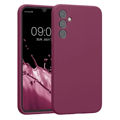 Abbildung von kwmobile Handyhülle kompatibel mit Samsung Galaxy A34 5G Hülle gummierte Handy Case aus Silikon in Bordeaux Violett