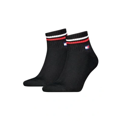 Abbildung von Tommy Hilfiger Unisex Quarter Socken im Retro Design knöchelhoch 2 er Pack, Farbe:Schwarz, &amp; Strümpfe:39 42