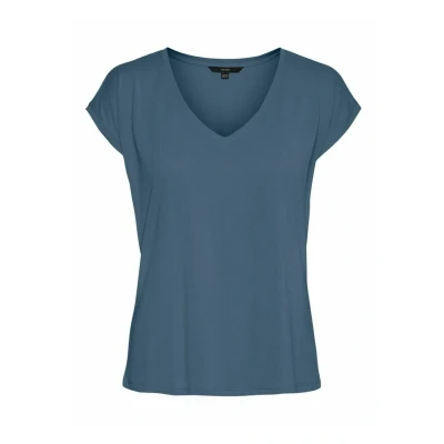Abbildung von VERO MODA Damen Einfarbiges Stretch T Shirt Basic V Neck Top Oberteil Tief Angesetzte Schultern VMFILLI