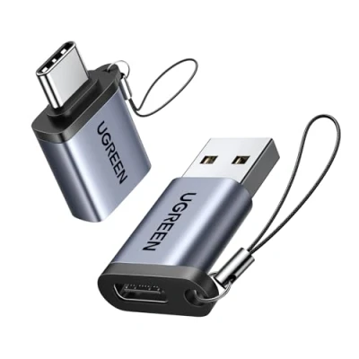 Abbildung von UGREEN Adapter USB C auf und 3.2 10Gbps (2 Stück) kompatibel mit iPhone 16 15 Pro Max iPad Galaxy S24 S23 Serie Laptops usw. (Grau)