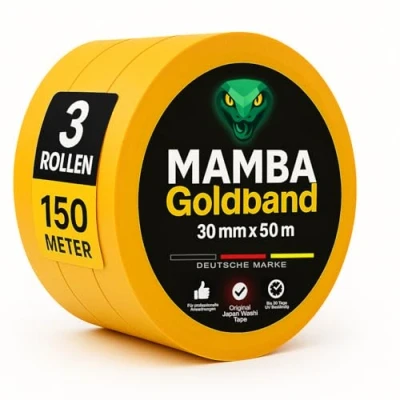 Abbildung von Colorus 3 x Mamba Goldband Klebeband 30mm 50m Maler Abklebeband Kreppband Malerband UV beständig Lackiererband Malerkrepp