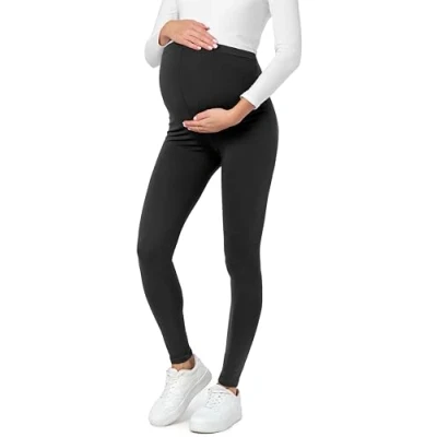 Abbildung von Be Mammy Lange Umstandsleggings aus Baumwolle Leggings für Schwangere Umstands Schwangerschafts Unterhosen mit Hoher Bund Weich und Elastisch BE20 230 (Graphite, L)