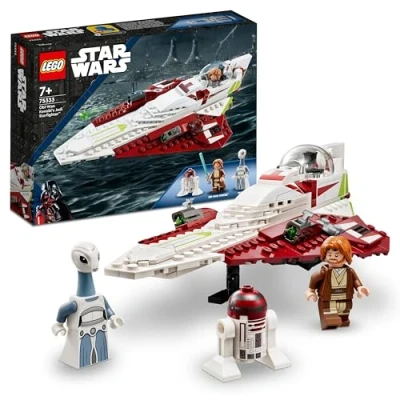 Abbildung von Lego Star Wars Obi Wan Kenobis Jedi Starfighter, Spielzeug zum Bauen mit Taun We, Droidenfigur und Lichtschwert, Angriff der Klonkrieger Set 75333