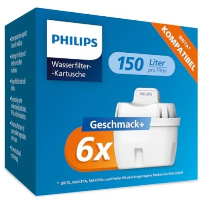 Abbildung von Philips Water Wasserfilter Kartuschen, 6er Pack, Brita kompatibel, reduziert MIKROPLASTIK, CHLOR, KALK, SCHWERMETALLE