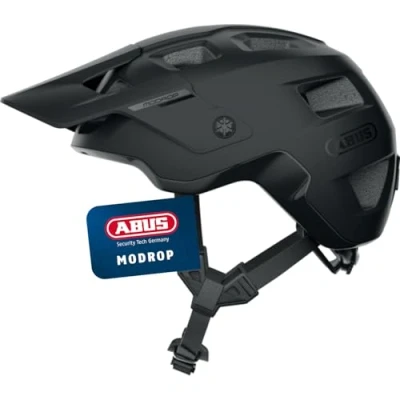 Abbildung von ABUS MTB Helm MoDrop robuster Fahrradhelm mit guter Belüftung für Mountainbiker individuelle Passform Damen und Herren Schwarz Matt, M