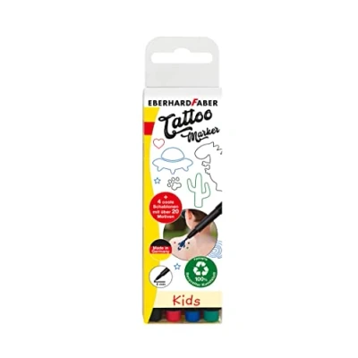 Abbildung von Eberhard Faber 559504 Tattoo Stifte für Kinder, 4 im Kunststoffetui mit Schablonen