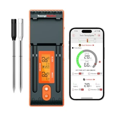 Abbildung von ThermoPro Twin TempSpike Fleischthermometer kabellos 150m Bluetooth Grillthermometer Backofenthermometer Ladeschale mit Display für Ofen, Grill, Rotisserie, sicher im Geschirrspüler