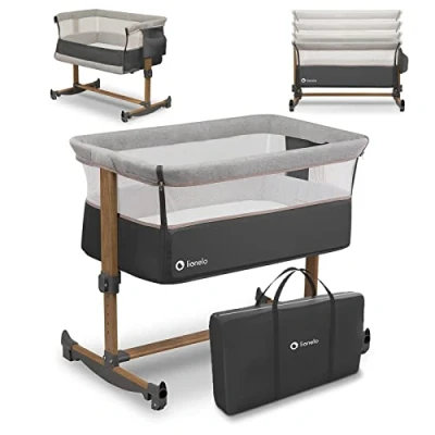 Abbildung von Lionelo Leonie 3 IN 1 Babybetten Babybett, Schaukelfunktion, 5 stufige Höhenverstellung, Schräglage, Matratze, Abnehmbare Seitenwand, Räder, Seitentasche, Einfach Transport