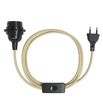 Abbildung von EAZY CASE E27 Lampenfassung mit 3,5 m Kabel aus Stoff, Schalter, Schraubring für Lampenschirm und Netzstecker ideale Lampenaufhängung Hängeleuchten, Pendelleuchten, DIY Lampe, Gold