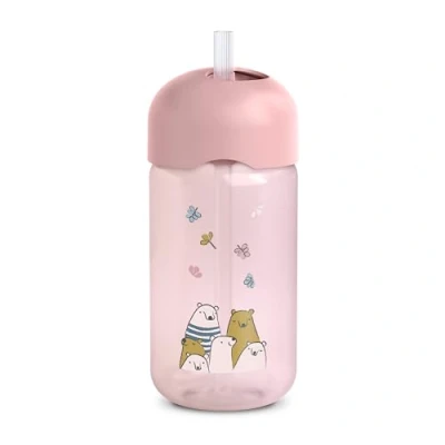 Abbildung von Suavinex, Baby Lerntasse, Becher mit weichem, flexiblem Silikonstrohhalm, Anti Tropf und Leck System, spülmaschinenfest, Deckel, 340 ml, Babyflasche +18 Monate, Bears Rosa