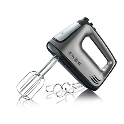 Abbildung von SEVERIN Handmixer, Handrührgerät mit 5 Geschwindigkeitsstufen, praktischer Handrührer 2 Edelstahl Rührbesen und Knethaken, 400 W, grau metallic schwarz / Edelstahl, HM 3832