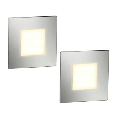 Abbildung von ledscom.de 2 Stück LED Treppenlicht/Wandeinbauleuchte FEX für innen und außen, eckig, edelstahl, 85 x 85mm, warmweiß