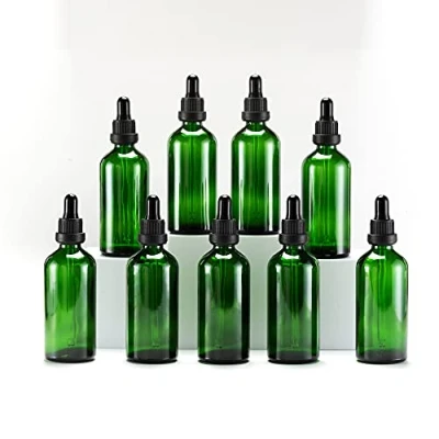 Abbildung von YIZHAO Pipettenflasche 100ml Grün, Apothekerflasche mit Pipette Glas, für Ätherisches Öl, Aromatherapie, Massage, Düfte, Labor, Kosmetik, Reisen 9 Pcs