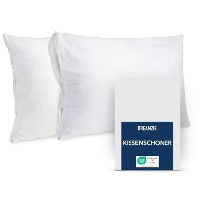 Abbildung von Dreamzie Kissenschoner 80x80 cm 2er Set Kissenbezug wasserdicht und Öko TEX Kopfkissen Schutzbezug Schwitzen mit Reißverschluss