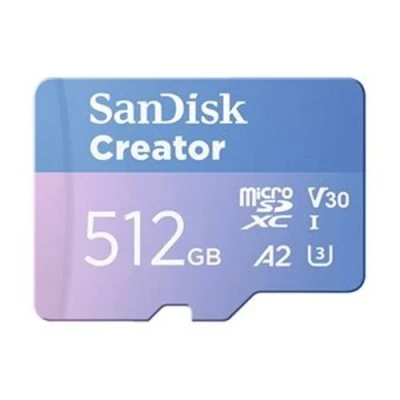 Abbildung von SanDisk Creator microSDXC UHS I Speicherkarte 512 GB + Adapter (Für Smartphones, Kameras und Drohnen, 5.3K &amp; 4K, A2, C10, V30, U3, bis zu 190 MB/s Übertragung, inkl. 3 Monate Adobe Lightroom)