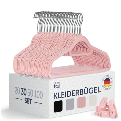 Abbildung von Blumtal Kleiderbügel 30 Stück Samt 360 drehbar und belastbar platzsparend rutschfest Rosa mit Samtbezug Samtbügel Bügel