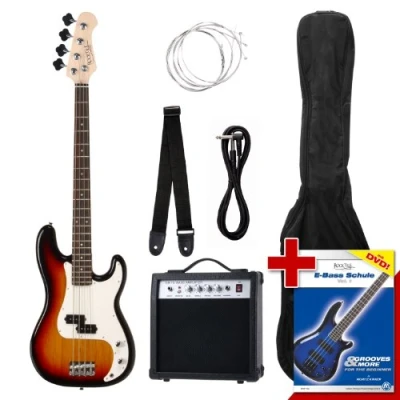 Abbildung von Rocktile Groover&#039;s Pack PB E Bass Komplettset Sunburst (Verstärker, Tasche, Kabel, Gurt, Ersatzsaiten und Schule mit DVD)