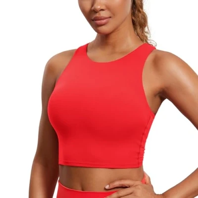 Abbildung von CRZ Yoga Damen Butterluxe Racerback Sport BH Gepolstert Ohne Bügel Crop Tops Longline Tank Top Fitness Sports Bra Tiefrot 38