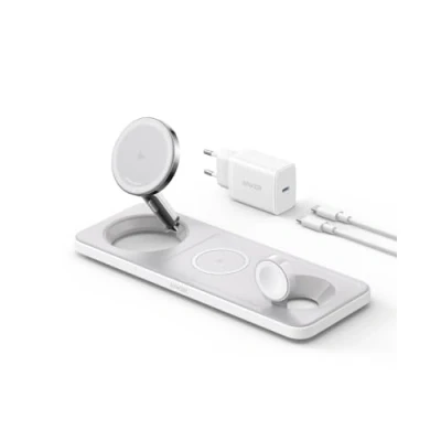 Abbildung von Anker MagGo Faltbare 3 in 1 Kabellose Ladestation, Qi2 zertifiziertes ultraschnelles 15W kabelloses Ladegerät für iPhone 16/15/14/13/12, AirPods Pro, Apple Watch Ultra (Mit USB C + Kabel)
