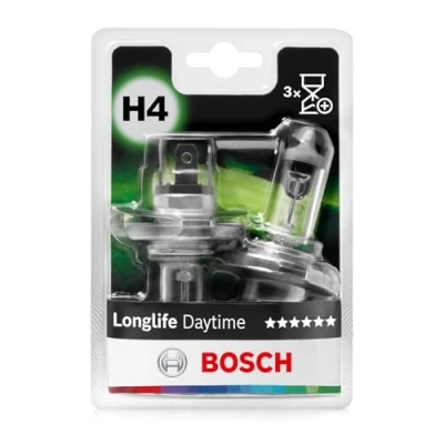Abbildung von Bosch H4 Longlife Daytime Halogen Glühlampe für Auto Scheinwerfer, 12 V 60/55 W, mit langer Lebensdauer Lampensockel Typ P43t 2er Pack Ersatz Scheinwerferlampen
