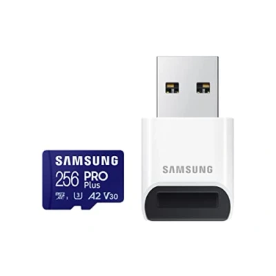 Abbildung von Samsung PRO Plus microSD Karte+ USB Kartenleser, 256 GB, Für Mobile Gaming auf Smartphones, Tablet und Handheld Konsolen, UHS I U3, Full HD &amp; 4K UHD, 180 MB/s Lesen, 130 Schreiben, MB MD256SB/WW