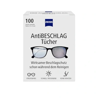 Abbildung von ZEISS AntiBeschlag Tücher 100 Stück für einen lang anhaltenden Beschlagschutz schon während der Reinigung jedes Tuch einzeln verpackt ideal unterwegs oder auf Reisen