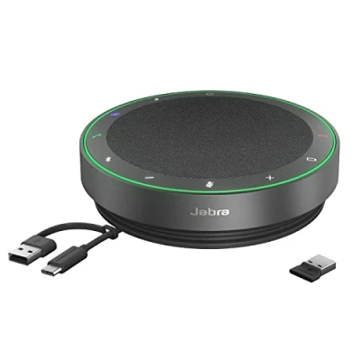 Abbildung von Jabra Speak2 75 schnurlose Freisprechlösung mit USB A Bluetooth Adapter, 4 Mikrofone Geräuschunterdrückung, 65 mm Breitband Lautsprecher, für MS Teams zertifiziert, Dunkelgrau