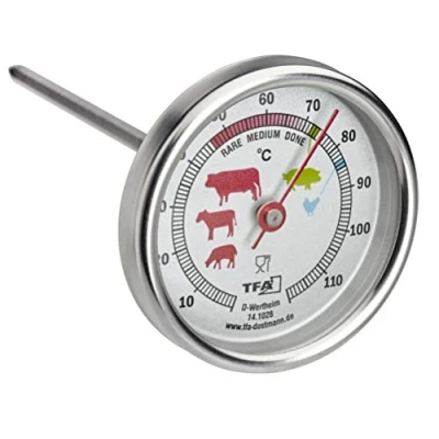 Abbildung von TFA Dostmann Analoges Bratenthermometer aus Edelstahl, 14.1028, ideal für Fleisch, Fisch, Geflügel, Fleischthermometer, perfekt gebraten, silber,Ø 51 x L 117 mm