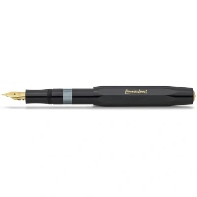 Abbildung von Kaweco PISTON SPORT CLASSIC schwarz/gold I Füllhalter aus Premium Kunststoff für Tintenflaschen mit transparentem Tintenfenster in Nostalgiebox exklusiver Kolbenfüller 13 cm Feder:B (breit)