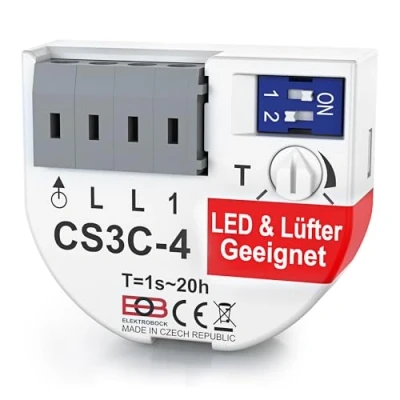 Abbildung von ELEKTROBOCK CS3C 4 Zeitrelais LED, Lüfter &amp; Leuchtstofflampen Nachlaufrelais 230 V mit Steckklemmen Anschluss ohne Nullleiter Unterputz Einbau, kompakt energiesparend