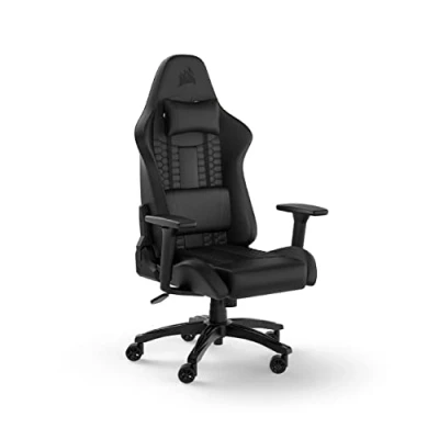 Abbildung von Corsair TC100 Relaxed Gaming Stuhl Kunstleder Vom Rennsport inspiriertes Design Lendenkissen Abnehmbares Nackenkissen aus Memory Schaumstoff Verstellbare Armlehnen Schwarz